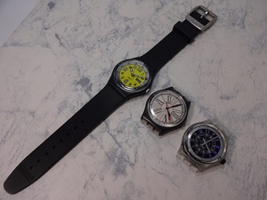 美品　レアもの　Swatch　SWISS　スウォッチ　3点セット　90年代　ブラック　裏スケルトン　純正ベルト付き　稼働品