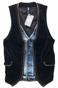 美品 定価30470円 グラム アレクサデニムジレ ベロア×デニム　　切り替え glamb Alexa denim gilet 提げ札付き 極美品 玉5703