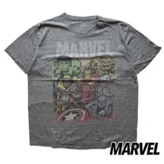 アメリカアニメ　MARVEL プリント　半袖　Tシャツ　グレー