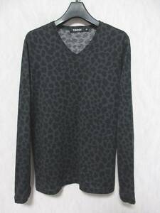 DKNY ダナキャランニューヨーク Tシャツ 長袖 ロンT Vネック レディース M 黒 グレー　irmri yg4658