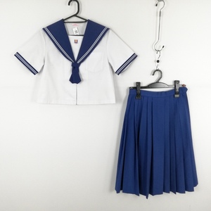 1円 セーラー服 スカート 上下2点セット カンコー 夏物 白2本線 女子 学生服 長崎大村中学 白 制服 中古 ランクC EY9951