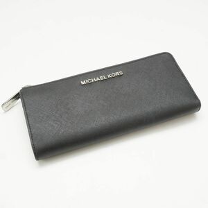 MICHAEL KORS マイケルコース 長財布 シルバー金具 ブランドロゴ レザー 黒 ブラック@MG28