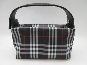 ◆BURBERRY バーバリー ノバチェック ナイロン バニティ ポーチ ハンドバッグ ブラック チェック柄 中古品 