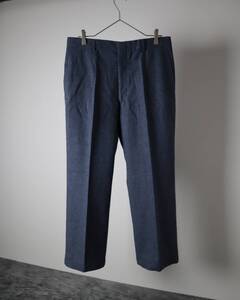 P1K158 SEARS Wool Blend Felt Semi Wide Slacks 70s 80s ウール混 フェルト フランネル ワイド スラックス タロンジッパー W34 青