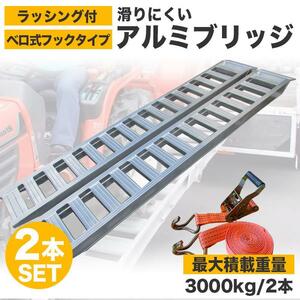 大型アルミブリッジ2本セット 3t ベロ式 最大積載1.5t/1本 全長3M 建機 重機 農機 アルミ板 道板 大型 超耐重 ラダーレール 