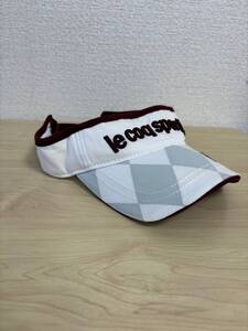 H10030 美品 le coqsportif ルコック サンバイザー 白 エンジ F 55cm~57cm 