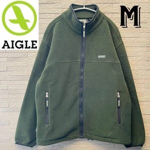 エーグル　AIGLE メンズ　フリースジャケット　ボアジャケット　アウター・上着　ワンポイントロゴ　緑・カーキ　Mサイズ　スウェット