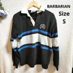 【オシャレ☆人気☆BARBARIAN】黒　青　ボーダー　ラガーシャツ　サイズS