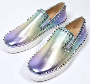 未使用 Christian Louboutin クリスチャンルブタン PIK BOAT FLAT スタッズ スリッポン レザースニーカー 41 オーロラ メンズ