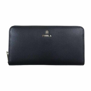 Furla フルラ WP00322 カメリア ロゴ レザー ラウンドジップ ウォレット 長財布 ブラック系【中古】