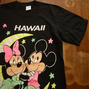 90s USA製 ミッキーマウス ミニーマウス 大判プリント Tシャツ M 黒 / HAWAII ハワイ ディズニー ビンテージ