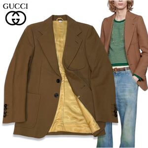 国内正規品 GUCCI グッチ TAILORED 635942 ZAA2U 2B シングル テーラードジャケット コート ブラウン 46 メンズ イタリア製