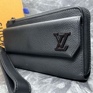 1円■現行/RFID搭載■ ルイヴィトン LOUIS VUITTON メンズ 長財布 ジッピードラゴンヌ アエログラム グレインレザー ビジネス 黒 ノワール