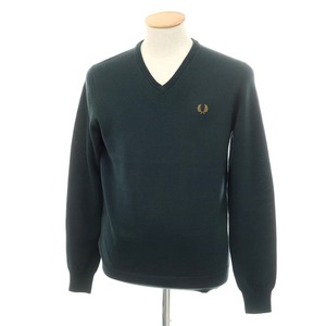 【中古】フレッドペリー FRED PERRY ウール Vネック プルオーバーニット ダークグリーン【サイズS】