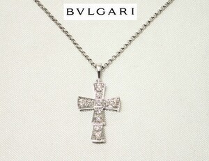 6815[TS]現行品♪ BVLGARI ブルガリ クロス スモールペンダント ネックレス ダイヤモンド K18 750 ホワイトゴールド