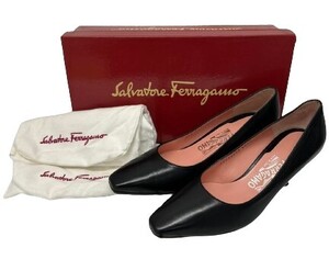 Salvatore Ferragamo サルバトーレ フェラガモ スクエアトゥ レザー パンプス DQO16391 Q554 6 1/2 約23.5cm ブラック