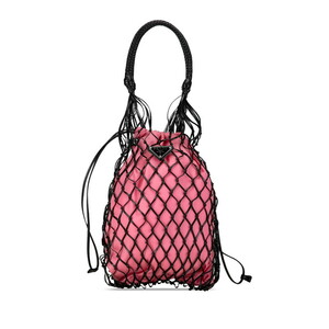 プラダ メッシュ 編み込み トートバッグ ハンドバッグ 1BC072 ブラック ピンク レザー ナイロン レディース PRADA 【中古】