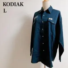 KODIAK コディアック　長袖シャツ　胸ロゴ　ワッペン　ネイビー　　L