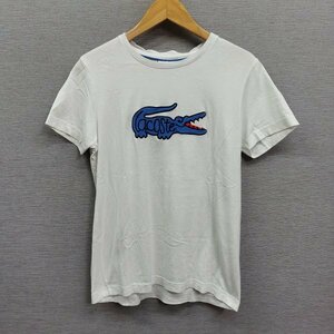 Z1400 LACOSTE ラコステ 半袖 Tシャツ US XS ホワイト ビッグ 青 ワニ アイコン ロゴ 刺繍 クルーネック プルオーバー カジュアル