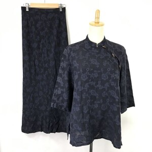 ヒロココシノ/HIROKO BIS★七分袖チャイナシャツ＆ロングスカート/セットアップ【9/レディース上下Ｍ/紺/navy blue】花柄/Set up◆pBH697