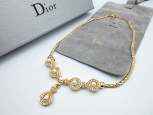 【極上美品】大ぶり Christian Dior ネックレス フェイクパール ロゴ クリスチャン ディオール ヴィンテージ アクセサリー cr-1-5e