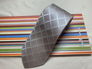 Paul Smith ポールスミスMade in Italy ネクタイ光沢ベージュ柄シルク100