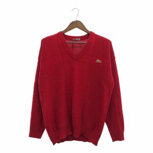 80年代 フランス製 LACOSTE ラコステ コットン Ｖネック セーター トップス カジュアル レッド (メンズ XL) 中古 古着 P6841