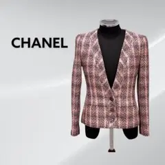 CHANEL 裏地カメリアツイードジャケット　Lサイズ