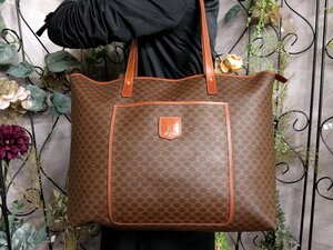 ●超美品●CELINE セリーヌ●マカダム●PVC カーフ レザー 本革●トート バッグ●ブラウン●G金具●肩掛け●ヴィンテージ●A4●Js53545