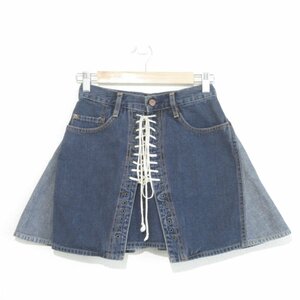 美品 HYSTERIC GLAMOUR KINKY ヒステリックグラマー レースアップ 切替 ミニ丈 デニムスカート サイズF ブルー系 ◆