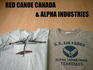 即戦力2着セットRED CANOE & ALPHA INDUSTRIES.ミリタリーTシャツXLグレーxカーキ正規カナダ製レッドカヌー&アルファAIR FORCEエアフォース