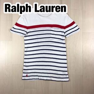 Ralph Lauren ラルフローレン 半袖 ボーダー Tシャツ XS ホワイト レッドポニー