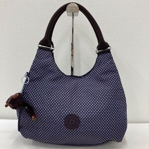 □42−1510 美品 kipling キプリング トートバッグ 肩がけバッグ レディース パープル系 紫系 チャーム付き 水玉 ドット 軽量 カジュアル