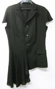 Yohji Yamamoto +noir TENCEL Asymmetry Blouse Shirt 1（ ヨウジヤマモト ノアール テンセル アシンメトリー 変形 シャツ ブラウス 黒 1