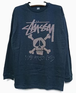 超激レア希少！新品タグ付き！STUSSY ステューシー/ロサンゼルス限定ロゴ＆ドクロ ラバープリント 長袖ロングスリーブTシャツ L ブラック