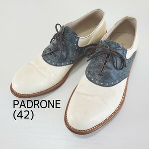 極上品◆PADRONE パドローネ 本革レザー サドルシューズ メンズ ドレスシューズ メンズ(42■27.0cm)ホフホワイト/グレー系