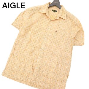 AIGLE エーグル 春夏 半袖 ロゴ刺繍★ 【花柄 フラワー 総柄】 シャツ Sz.L　メンズ アウトドア　C4T04548_5#A