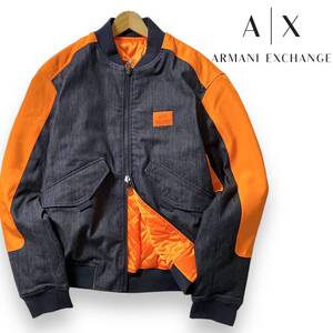 【XL】新品 4.1万 アルマーニ MA-1 ARMANI EXCHANGE 本国モデル デニム×キルティング リバーシブル エコダウンジャケット ブルゾン◆R203