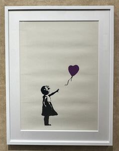 【額装品】【真作】【額付】バンクシー　Banksy　「GIRLWITHBALLOON(purple)」「風船と少女」　シルクスクリーン　WCP　BANKSY COPY