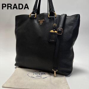 i36【極美品】プラダ　PRADA　ロゴ金具　ヴィッテロ　レザー　シボ革　黒　ブラック　2way ハンドバッグ　トートバッグ　ワンショルダー