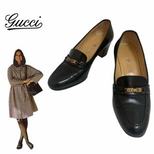 OLD GUCCI オールドグッチ GUCCI VINTAGE グッチ ヴィンテージ 70s MADE IN ITALY インターロッキングG レザーパンプス 35B アーカイブ