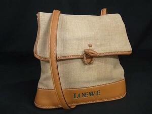 1円 ■美品■ LOEWE ロエベ キャンバス×レザー ワンショルダー ショルダーバッグ 肩掛け ベージュ系×ブラウン系 FI1957