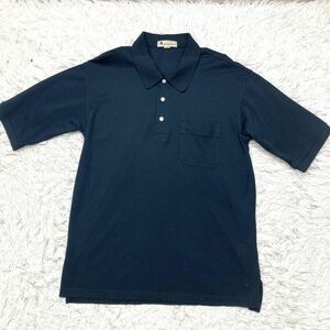 極美品 アクアスキュータム【希少サイズXL！】Aquascutum 半袖ポロシャツ カットソー ロゴ 大きいサイズ 黒 コットン 日本製 春夏秋用