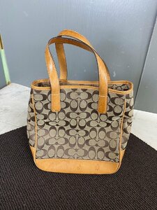 NI060318◆COACH コーチ◆シグネチャー ハンドバック キャンバス　トートバック 皮 レディース　直取歓迎！