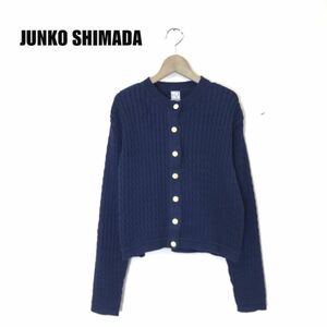 1O1041-T-N◆junko shimada ジュンコシマダ カーディガン ニット クルーネック 総柄◆sizeM ネイビー レディース トップス