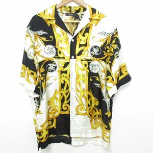 美品 VERSACE ヴェルサーチ 2020年モデル シルク100％ バロック柄 プリント 半袖 オープンカラー シャツ オーバーサイズ 39 マルチカラー