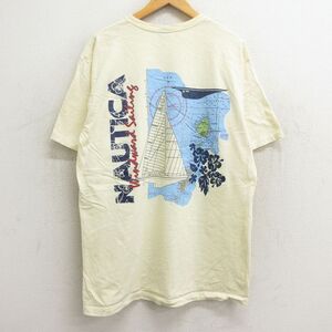 L/古着 ノーティカ 半袖 ビンテージ Tシャツ メンズ 90s ビッグロゴ ヨット 地図 胸ポケット付き コットン クルーネック 薄