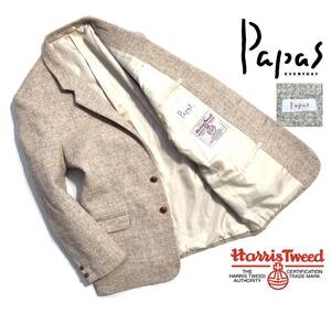 最高級【定価10万】Papas パパス×ハリスツイード テーラードジャケット M(46) L相当 ウール ロゴ【雰囲気抜群の名作モデル】メンズ 日本製