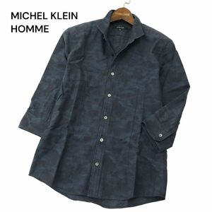 美品★ MICHEL KLEIN HOMME ミッシェルクラン オム 春夏 【迷彩 カモフラ柄 総柄】 7分袖 シャツ Sz.46　メンズ 日本製　A4T05451_5#A