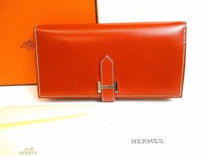 【未使用保管品】 エルメス HERMES ベアン スフレ ボックスカーフ シルバー金具 二つ折り 長財布 メンズ レディース